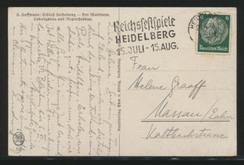 Ansichtskarte Schloß Heidelberg Sonder Maschinen Werbestempel Reichsfestspiele