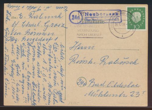 Landpoststempel Börnsen Neubörnsen über Hamburg Bergedorf Karte Bund EF Heuss