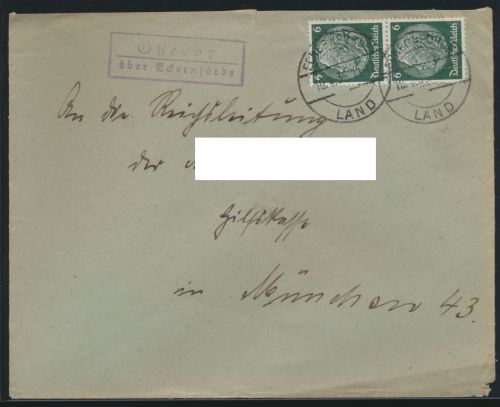 Deutsches Reich Landpoststempel Brief Osterby über Eckernförde Brief MEF Hinden-
