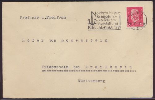 Deutsches Reich Brief EF Präsidenten Masch.-Stempel Kiel Schifffahrt Verkehrs