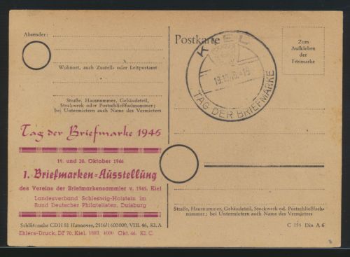 Kiel Sonderstempel Tag der Briefmarke 1. Landesverbands Briefmarken Ausstellung