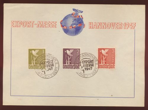 Besetzung Gemeinschaft Taube 1-3 Mark Exportmesse Hannover Gedenkblatt