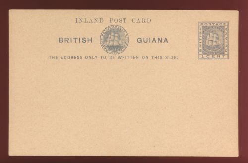 British Guiana Ganzsache Karte 1 cent Schiff Segelschiff postal stationery with