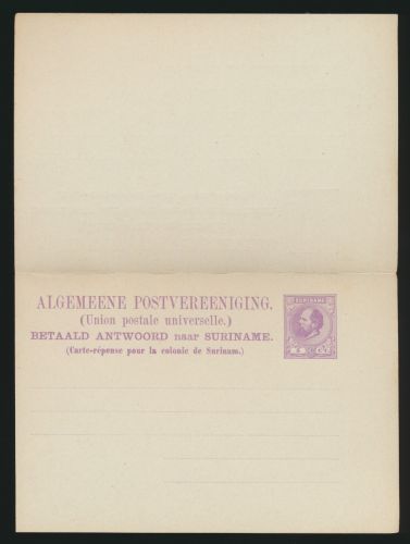 Surinam Ganzsache Karte 5 cent Frage + Antwort postal stationery King Wilhelm