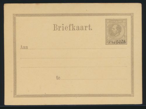 Surinam Ganzsache Karte 7 1/2 auf 15c postal stationery King Wilhelm