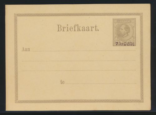 Surinam Ganzsache Karte 7 1/2 auf 15c postal stationery King Wilhelm