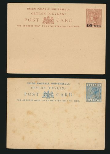 Ceylon Sri Lanka 2 Ganzsachen einmal mit Aufdruck postal stationery