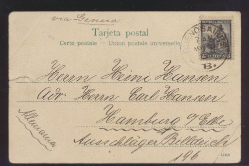 Schiffspost Argentinien Ansichtskarte via Genua Argentinia postcard ships post
