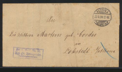 Deutsches Reich Dienst Amtsgericht Avers Nr. 21 Altona n. Lockstedt auf