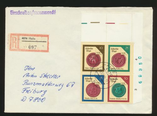 DDR Brief Zusammendruck Bogenecke gezähntes Leefeld Bogenzähler Halle Freiburg