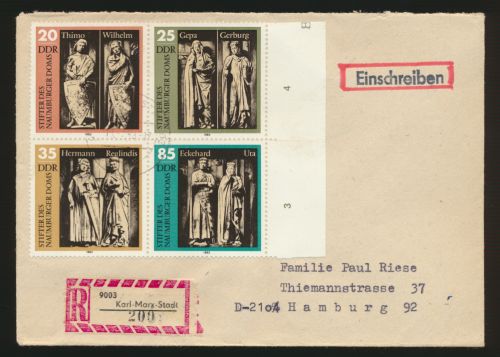 DDR R Brief Zusammendruck Viererblock 2808-2811 Karl Marx Stadt nach Hamburg