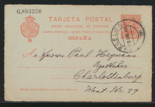 Spanien Ganzsache ab Barcelona n. Berlin Charlottenburg Espana postal stationery