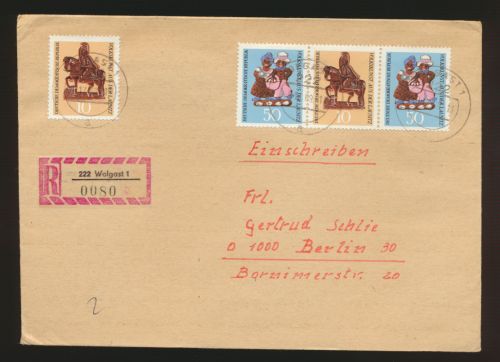DDR R Brief Zusammendruck 1521-1523 W Zd 213 Volkskunst von Wolgast nach Berlin