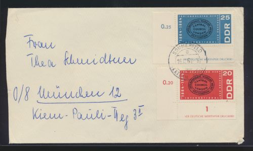 DDR Druckvermerk Bogenecke Eckrand Brief Sommerfeld nach München