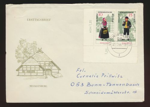 DDR Bogenecke Eckrand Trachten Zusammendruck Brief Ludwigslust nach Tannenberg