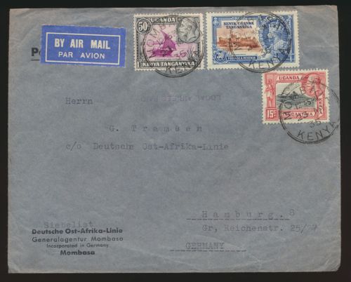 Schiffstpost Afrika Kenia Ost-Afrika-Linie ab Mombasa viol L1 LOCAL AIR DEE PAID