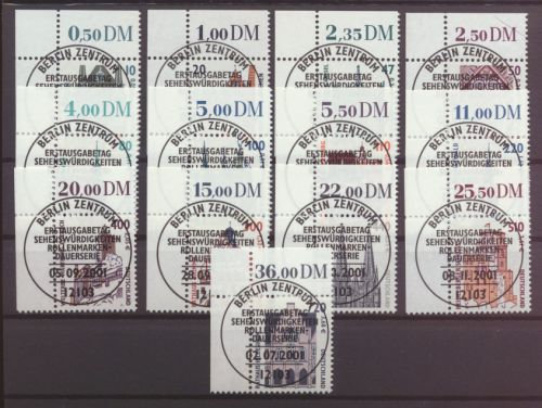 Bund Sehenswürdigkeiten SWK Bogenecke Eckrand DM-€ komplett 13 Werte oben links