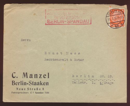 Bahnpost Deutsches Reich Brief Hindenburg roter R3 Aus dem Bahnhof Briefkasten