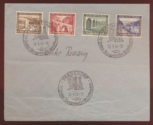 Philatelie Deutsches Reich Brief WHW Bauten Sonderstempel Bergedorf 75 Jahre