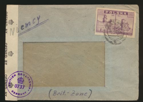 Polen Zensur Brief 6425 EF 10 zt. in die Britische Zone