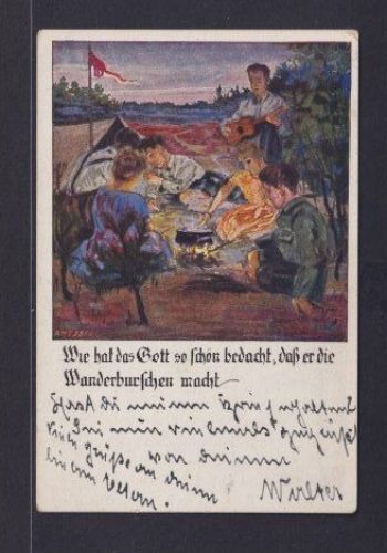 Ansichtskarte Wanderburschen Künstlerkarte sign. Amtsberg Sport Turnen
