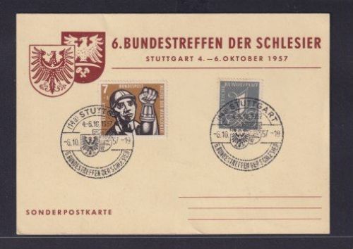 Bund Bundestreffen Schlesier Schlesien SST Stuttgart auf Sonderkarte 6.10.1957