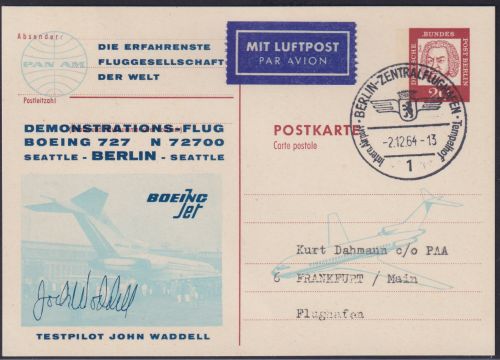 Flugpost Berlin Privatganzsache Boing 727 Demontrationsflug Seattle Unterschrift