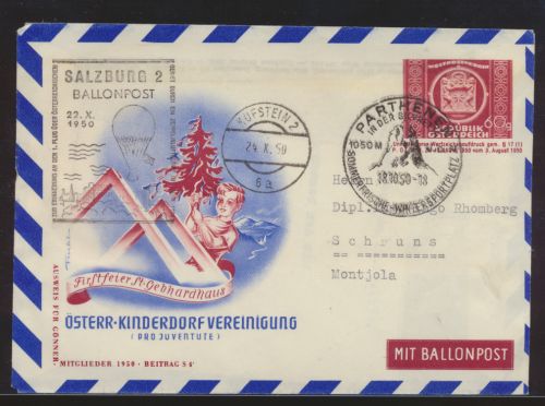 Flugpost airmail Ballonpost Ballon Post Österreich 60g UPU Privatganzsache