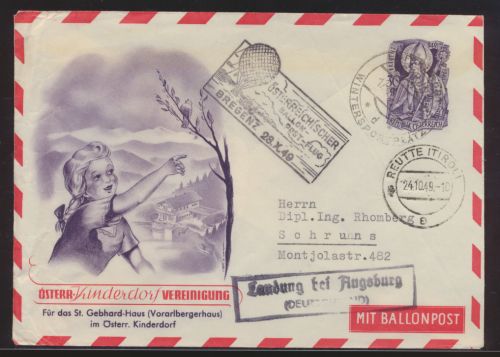 Flugpost airmail Ballonpost balloon post Österreich 30g Privatganzsache