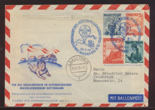 Flugpost airmail Ballonpost balloon Österreich Privatganzsache 4 Wertstempel