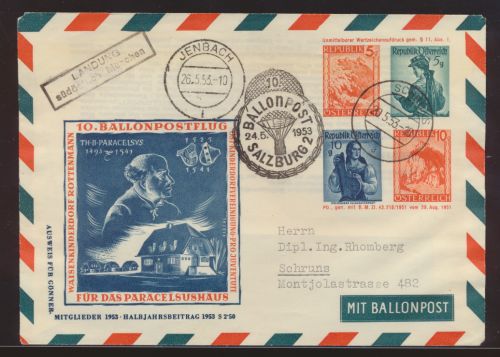 Flugpost airmail Ballonpost balloon post Österreich Privatganzsache 4 Wert -