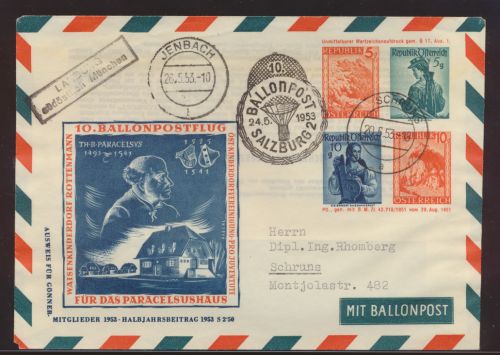 Flugpost airmail Ballonpost balloon post Österreich Privatganzsache 4 Wert -
