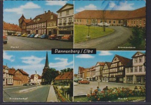 Ansichtskarte Dannenberg Niedersachsen Elbe Markt Krankenhaus Busbahnhof