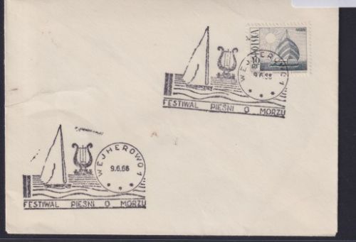 Polen Brief Sonderstempel Musik und Meer Schiffahrt Segelschiff 9.6.1968