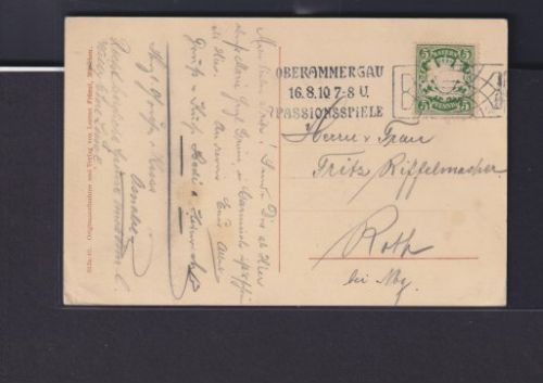 Bayern Ansichtskarte Oberammergau Spielhaus mit entspr. Sonderstempel nach Roth