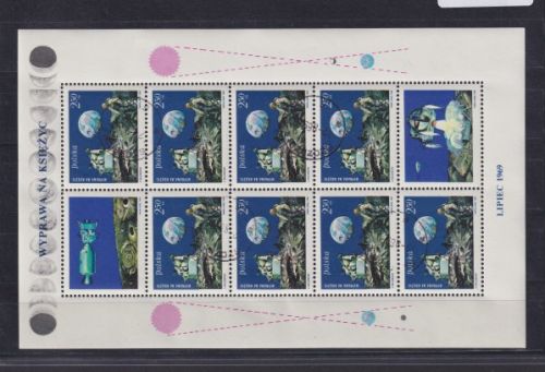 Flugpost Weltraum Raumfahrt Space Apollo 11 Polen Kleinbogen 1940 gestempelt