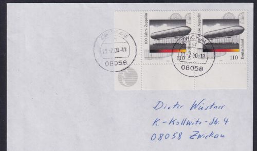 Bund Zeppelin Bogenecke Eckrand Paar Brief von Zwickau