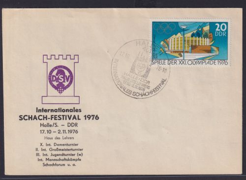 DDR Schach Brief Sonderstempel Halle Haus des Lehrers Festival 1976