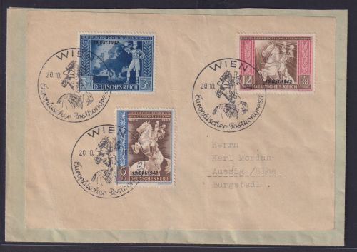 Österreich Ostmark Brief Karte 823-825 Postkongress Wien nach Aussig Elbe