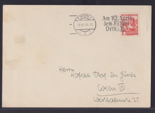 Österreich Brief Karte EF 3Gr Trachten Propagandastempel Wien Dem Führer dein Ja