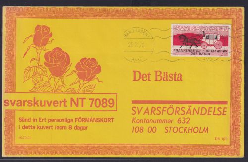 Privatpost Schweden Brief schöner Umschlag Motiv Blumen und Pferdekutsche