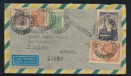 Brasilien R Luftpost Brief Wiesbaden 774 Flug Santos Dumont um den Eifelturm