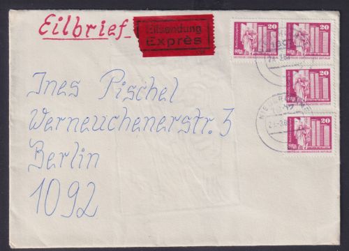 Bahnpost DDR Eilbrief MEF 20 Pfg. ab Niederlehme Königs Wusterhausen n Berlin