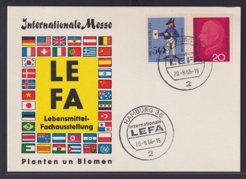 Bund inter. Anlasskarte Messe LEFA Lebesmittel Fachausstellung Hamburg 20.8.1966