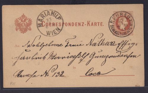 Österreich Ganzsache 2 Kr K1 Neubau Siebensterngasse Wien nach Mariahilf Kaiser