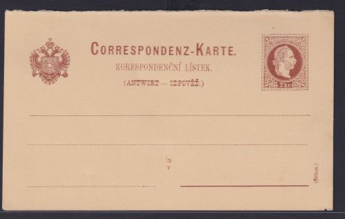 Österreich Ganzsache 2 Kreuzer Antwort Böhmen P 35 A Kaiser Franz Joseph