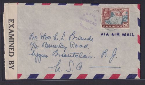 Curacao Niederlande Kolonien Zensur Brief Oranjestad Aruba EF 70cent Flugpost