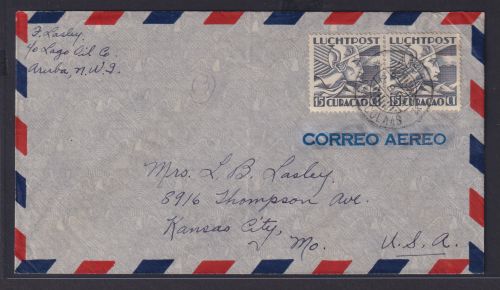 Curacao Übersee Brief MEF von Oranjestad Aruba nach Kansas City USA