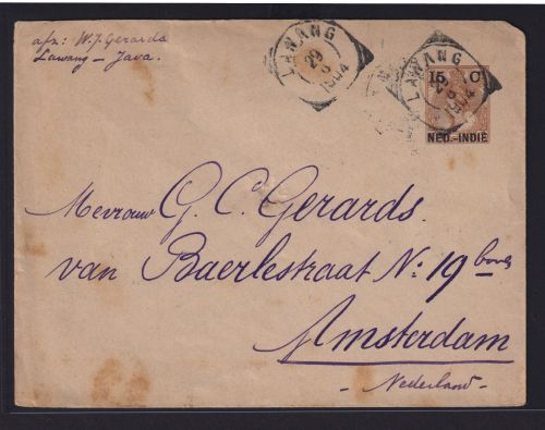 Niederländisch Indien Ganzsache 146:110 mm Aufdruck 15c. Lawang Indonesien Nord