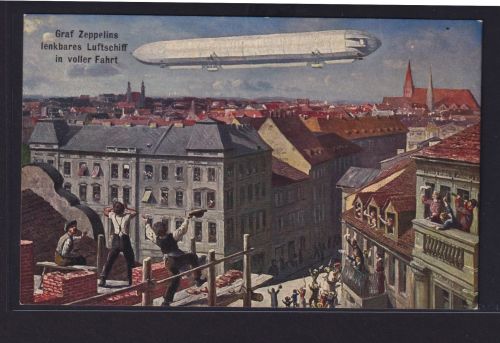 Ansichtskarte Zeppelin Luftschiff über Stadt Künstlerkarte Paasanten + Studenten